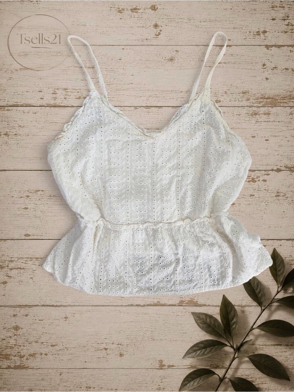 Sim & Sam White Eyelet Peplum Cami Tank Top - Size L